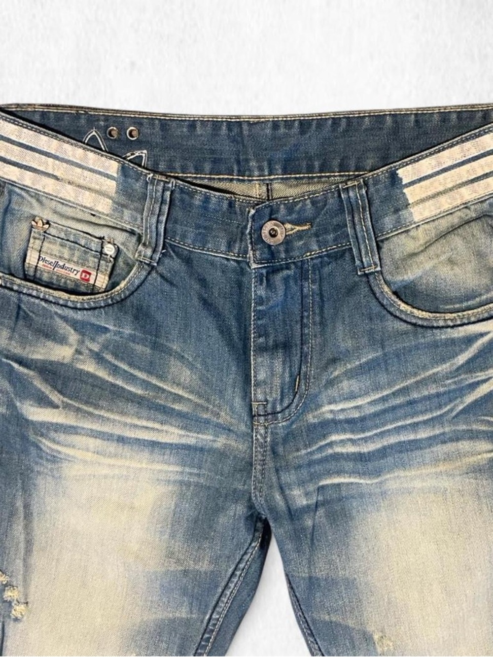 Diesel THANAZ-AD x Adidas blue jeans with unique whiskering